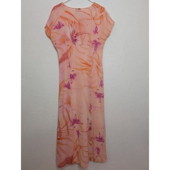 Tess Dress Vintage Y2k Fairy 100% Silk Floral Midi Length Pink Orange Vacation 8 - Picture 2 of 4